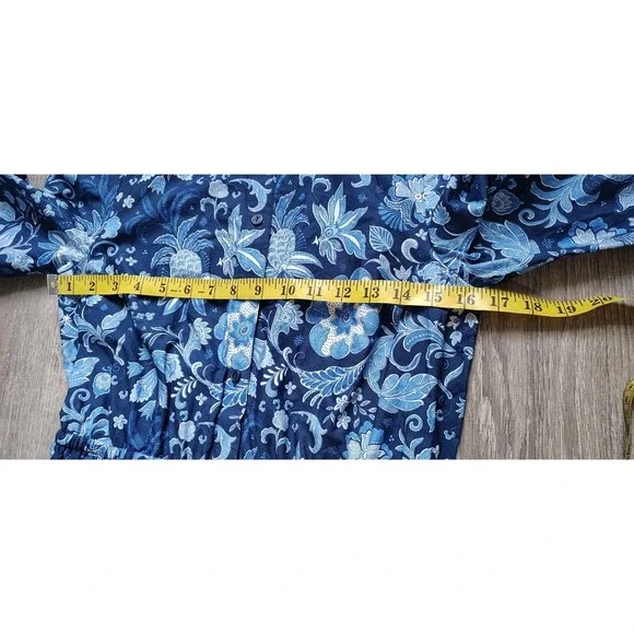 Talbots Dress 4P Womens Blue Floral A Line 3/4 Balloon Sleeve Drawstring Waist - Picture 11 of 14